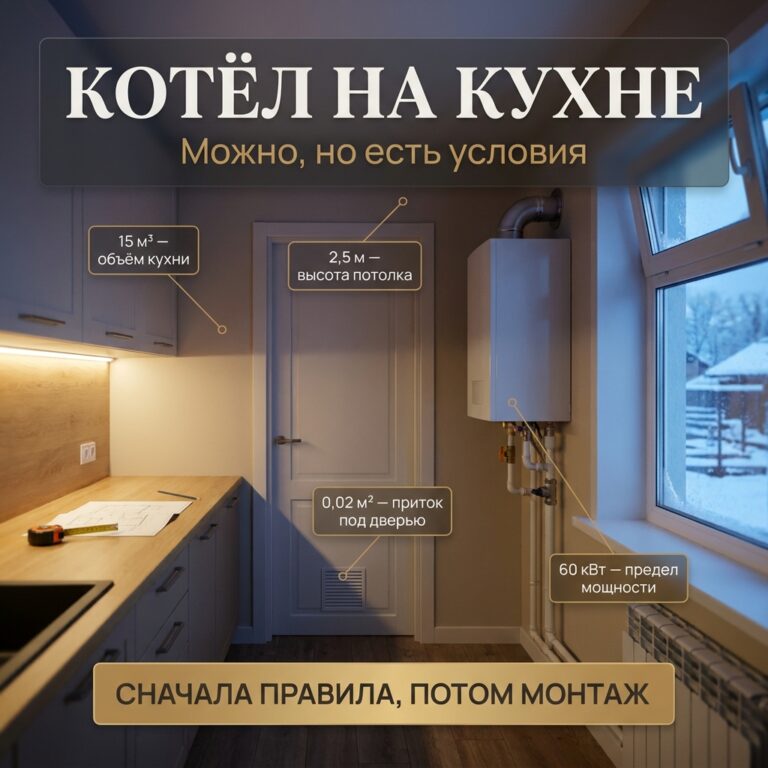 Котёл на кухне частного дома: можно ли и что требуют