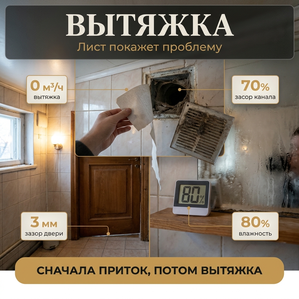 Не работает вытяжка в ванной: проверка листом